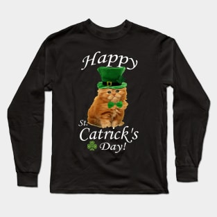 St. Patrick's Day Irish Ginger Cat With A Hat And Bow Tie Long Sleeve T-Shirt